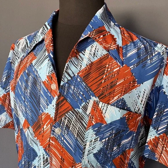 Joel of California 1970s Disco Shirt | Size L | Geometric Print Vintage 70s - Picture 2 of 11